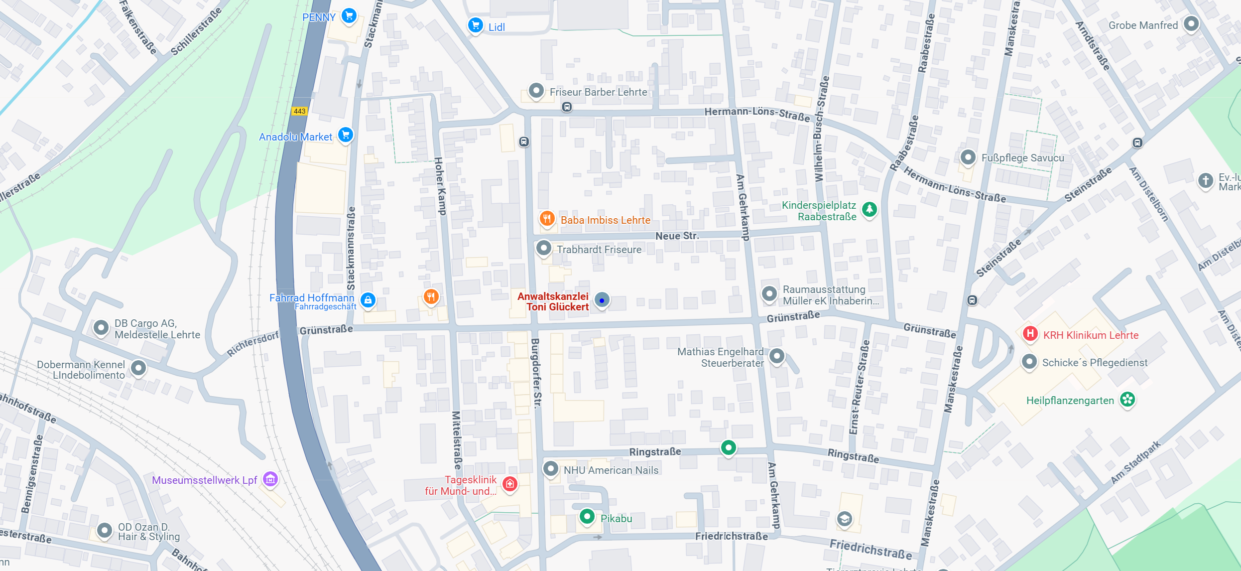 Kartenausschnitt mit der Kanzlei im Mittelpunkt